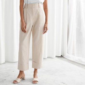 & Other Stories Beige Wide Tailored Trousers